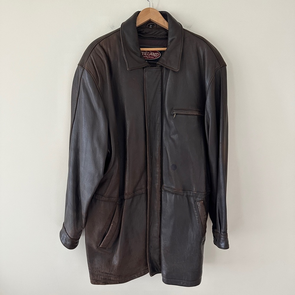 Overland Brown Leather Jacket Men's Size XL